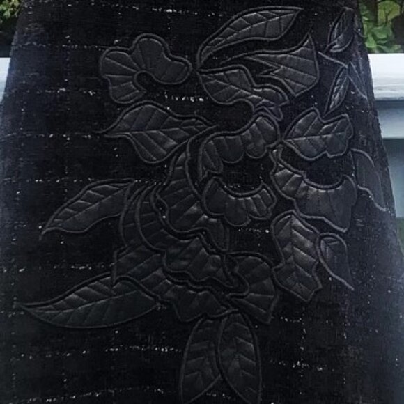 UDEL Velvety Textured Plaid Tweed Floral Applique Sleeveless Dress Jumper Sz M - Picture 4 of 6